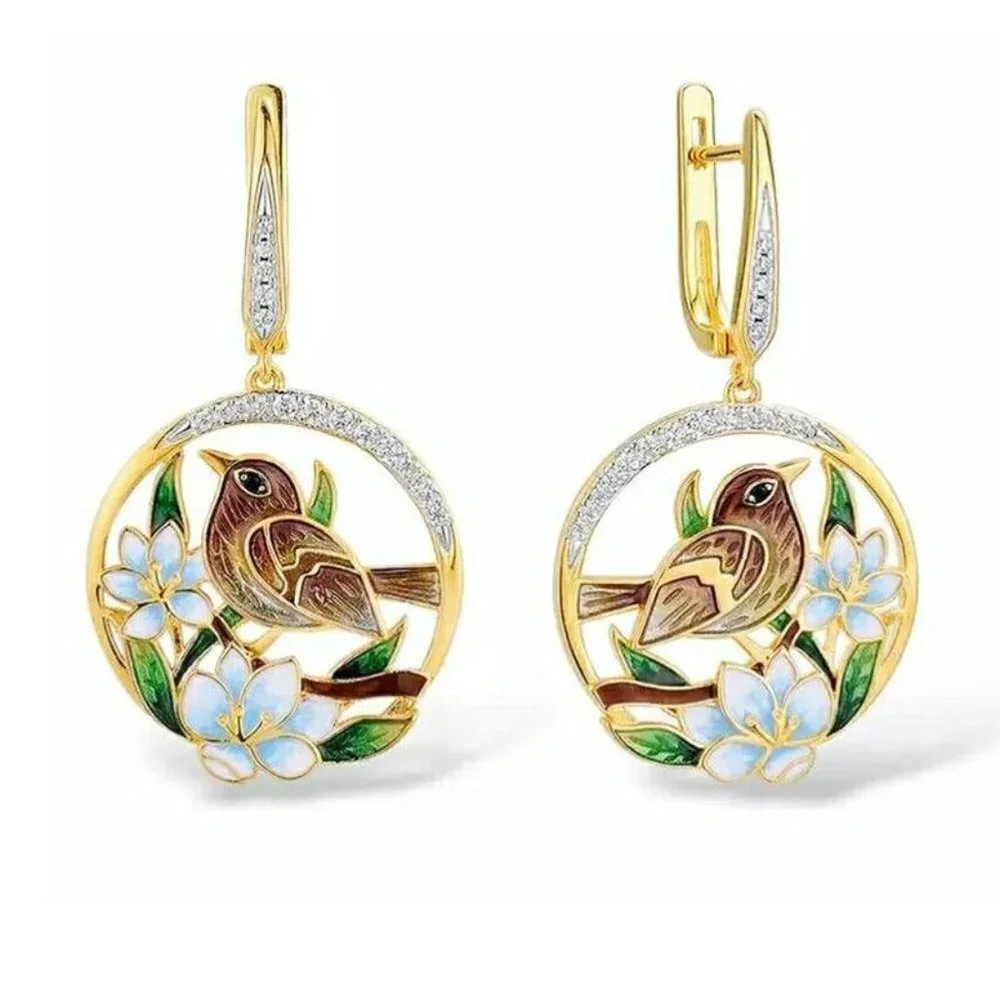 New 18K Gold Over Silver Sim. Diamond Drop Earrings